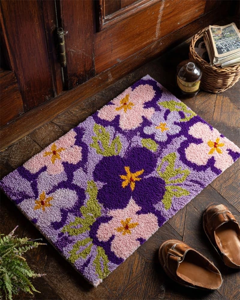 FWRTYCB Latch Hook Kits Rug Making Crafts with Pattern Printed,Lavender Flower 20X15Inch Large Latch Hook Rug Kit Tapestry Rug Making Kits DIY Crafts Unfinished Handmade Crochet Yarn for Adults Beg