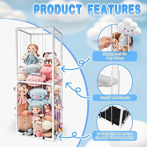 Miniatura 2 de Almacenamiento de Zoológico de Animales de Peluche - Organizador Alto de Juguetes de Material PVC con Cordones Elásticos y Estante, Casa de Juegos