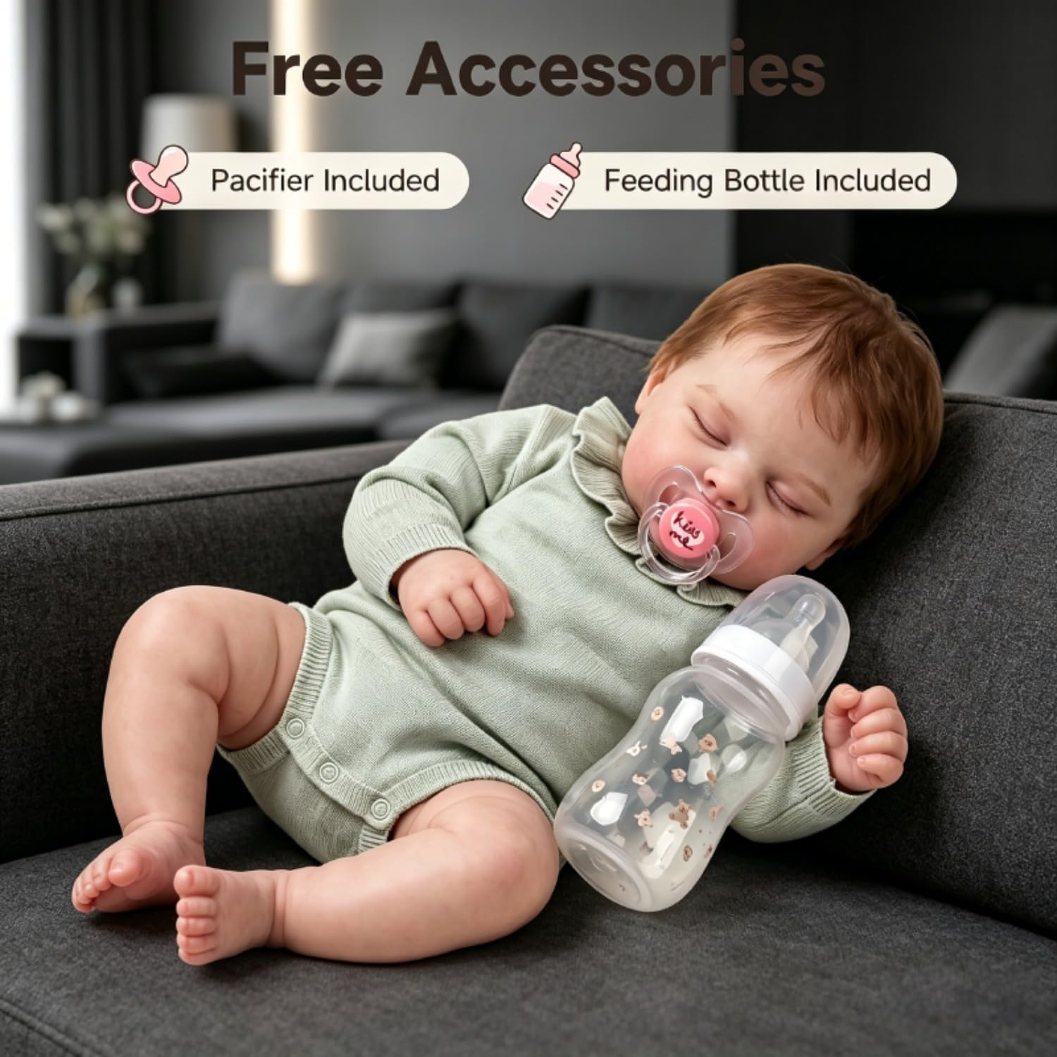 Lonian Reborn-Baby Bambole 20 Pollici Realistico Bambole pieno Panno Corpo Ragazze Realistico Dormire Neonato con Abiti Verdi Occhi Chiusi