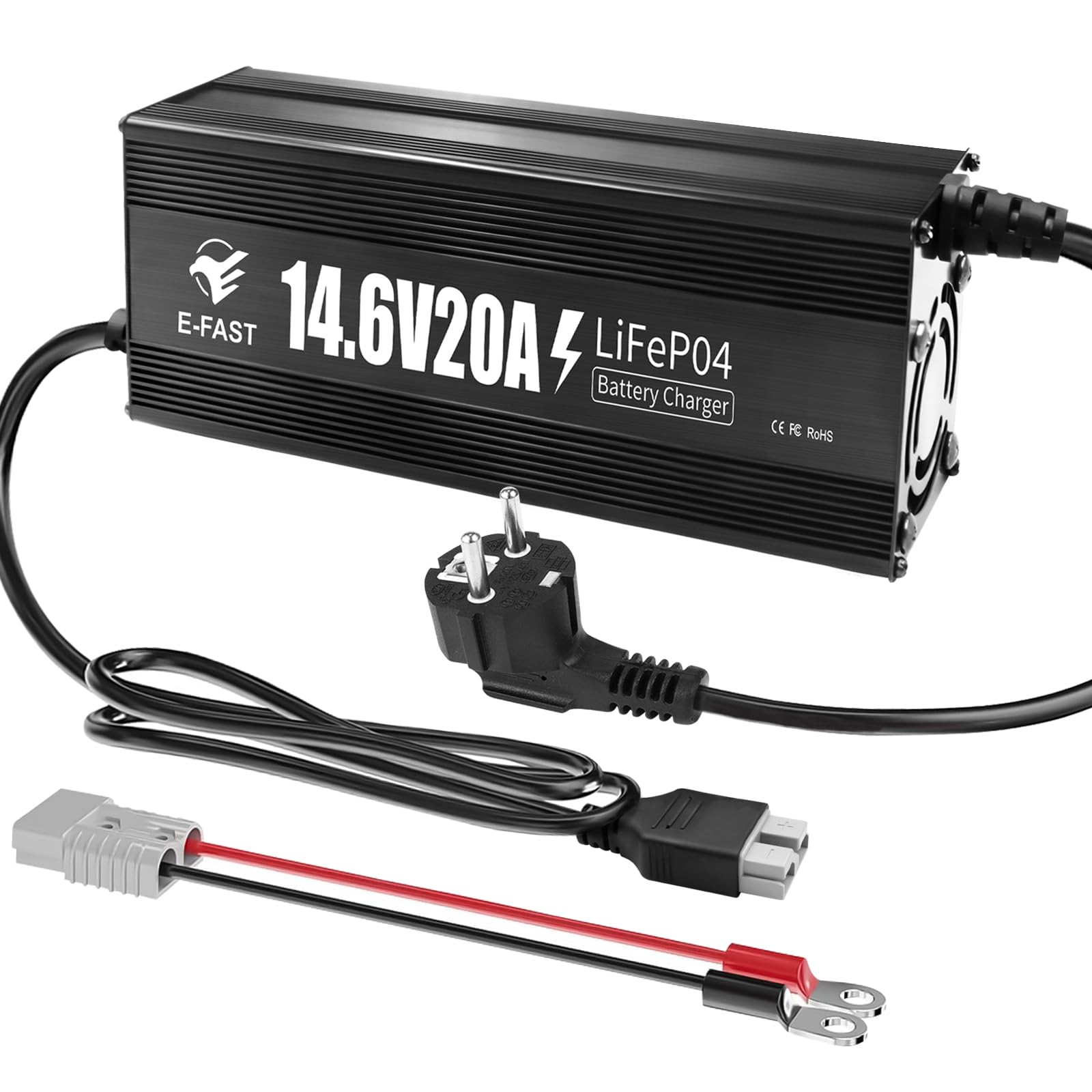 Caricatore LiFePO4 da 12V 20A Caricatore Litio da 14.6V con Indicatore di Connettore Anderson, per Batteria LiFePO4 Deep Cycle, Auto, Camion