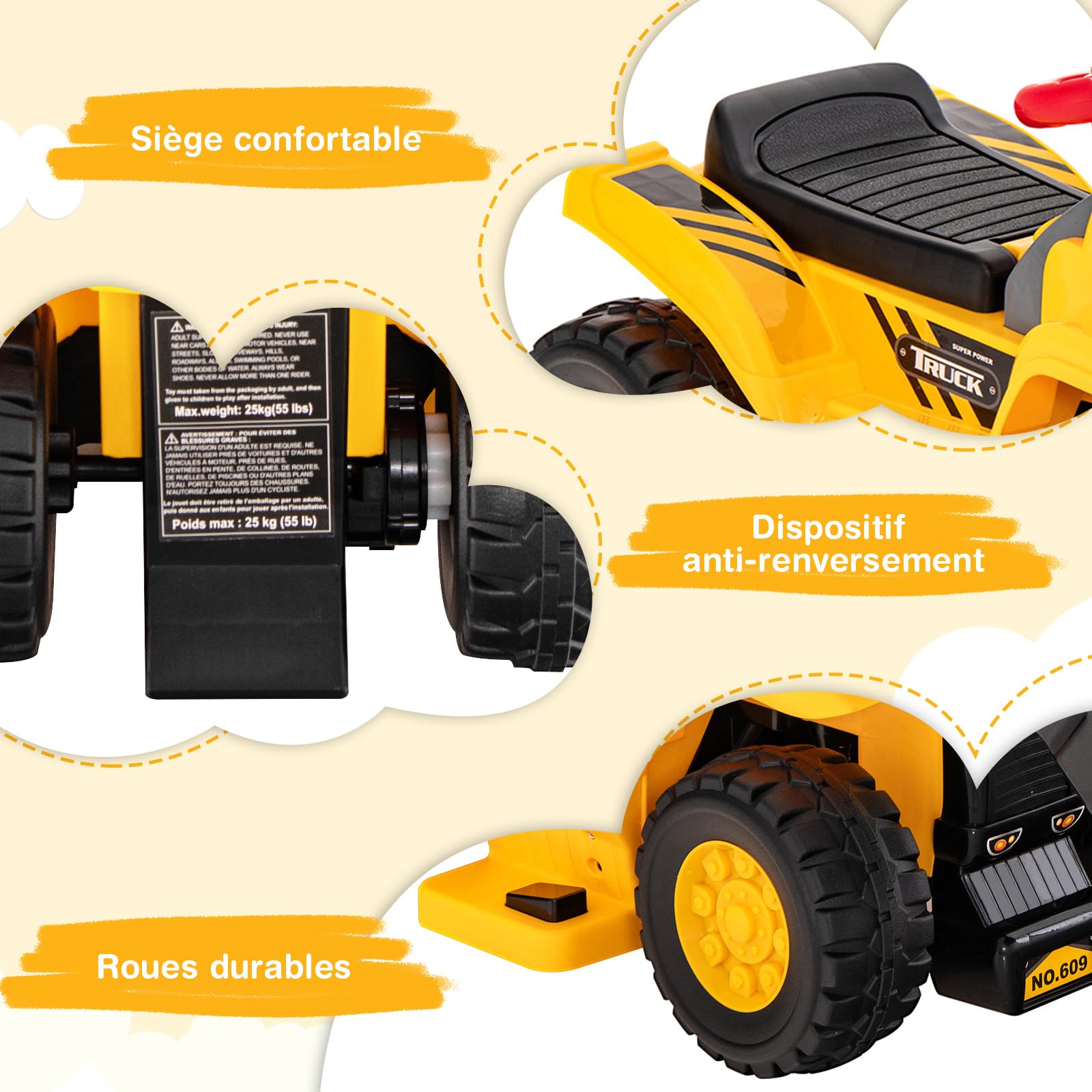 COSTWAY 6V Tractopelle Enfants Électrique avec Pelle & Panier de Basket Pliable, Pelleteuse Enfants Électrique avec Effets Sonores & Espace Caché, Charge 25KG pour Enfants de 2 Ans+ (Tractopelle)