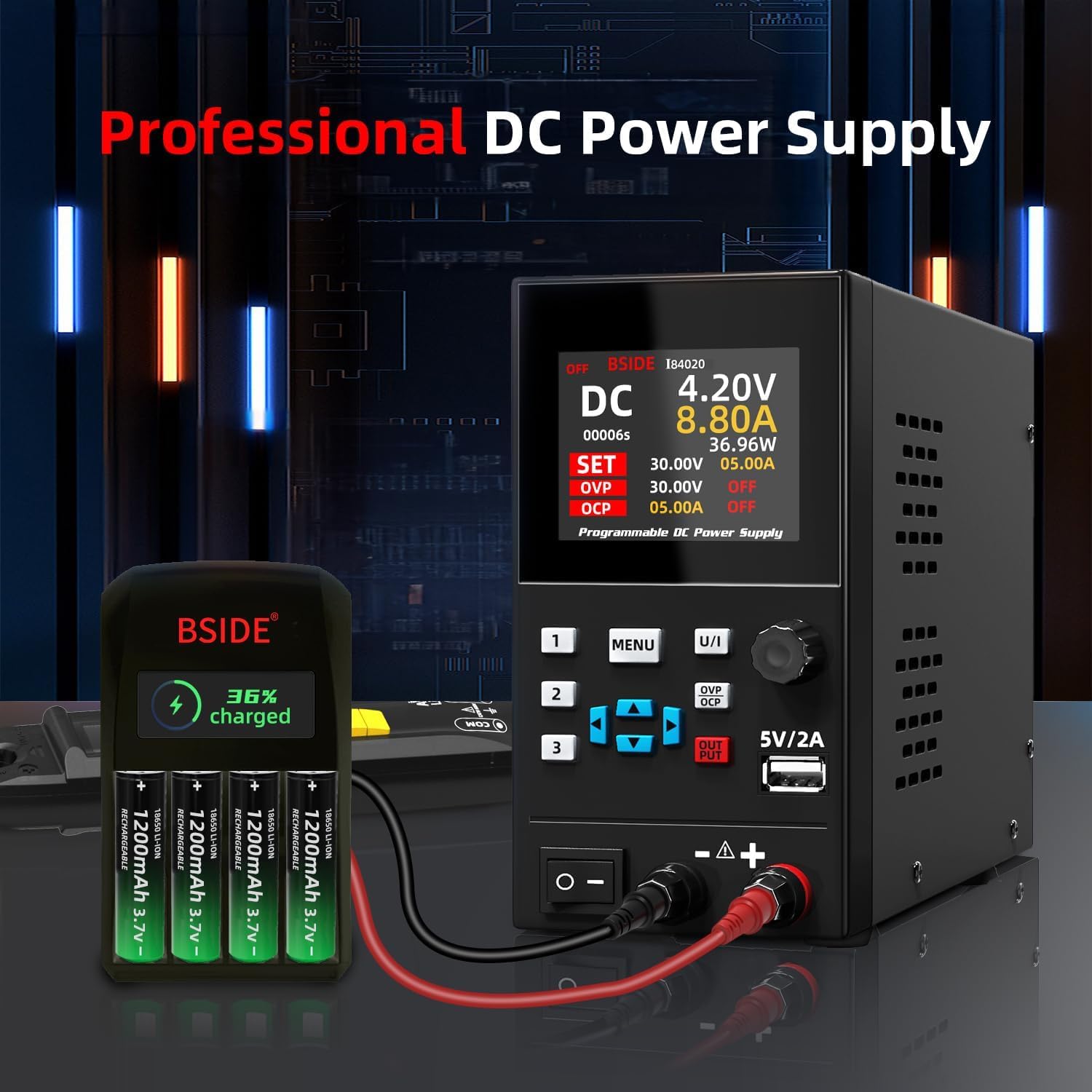 BSIDE Alimentation Laboratoire Programmable DC 40V 20A 300W Alimentation Stabilisée Réglable à Grande Plage et Double Réglage Affichage Couleur 4 Chiffres 6 Lignes Mini Alim de labo pour Électronique