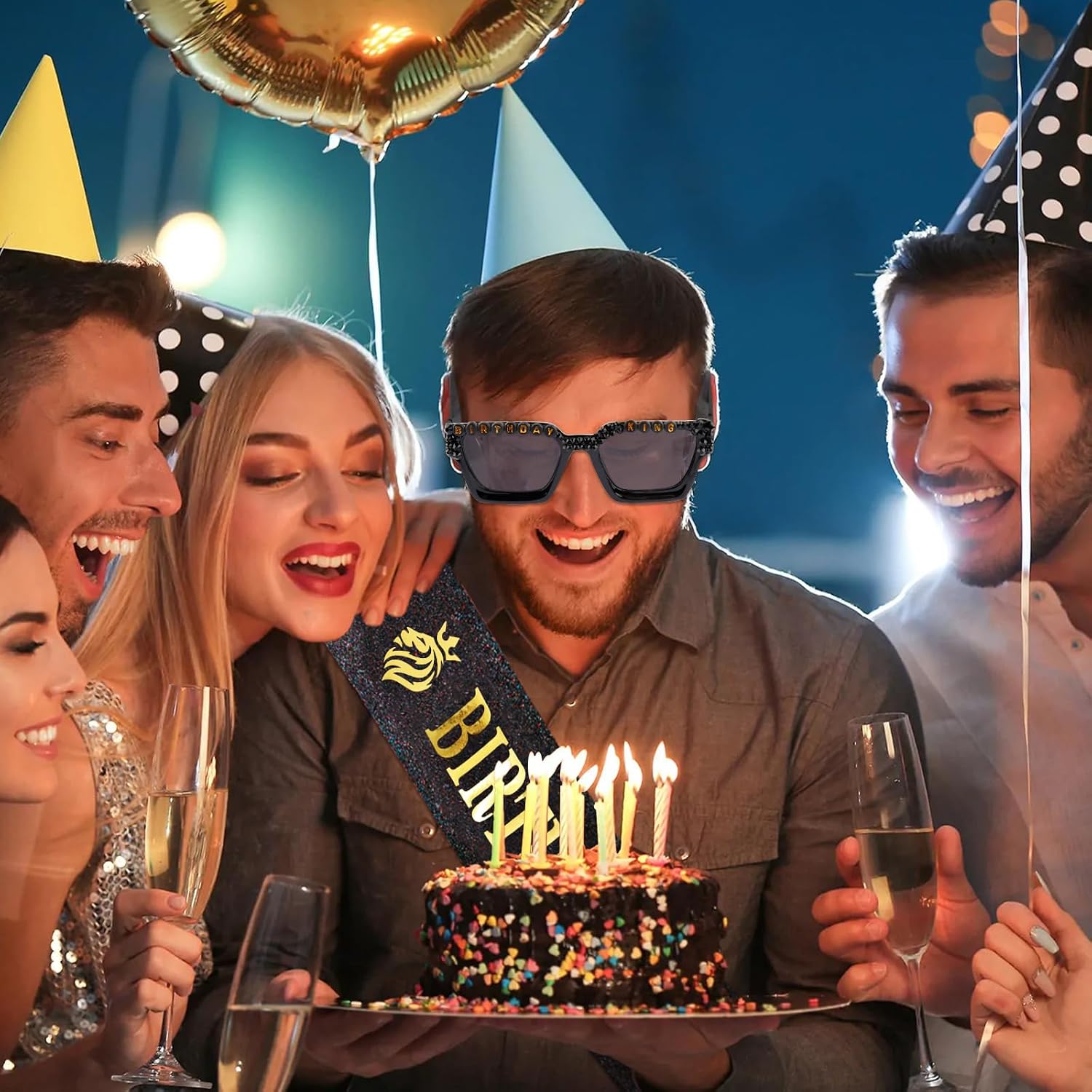 Chanaco Birthday Decorations for Men Birthday King Sash Sunglasses Party Favor Black and Gold Party Accessories Gifts Outfit