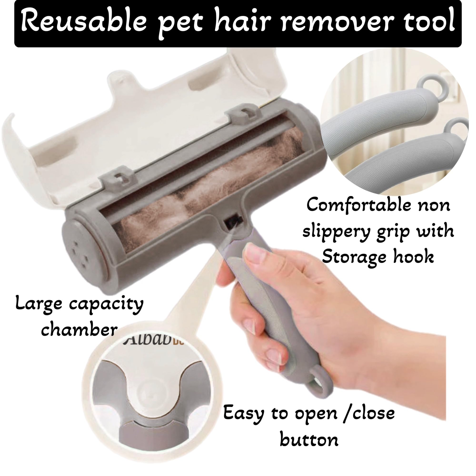 Albab Removedor de pelo de mascotas - Rodillo de pelusa reutilizable - para sofá, muebles, ropa, alfombras, ropa de cama - Pelo de gato y perro - Nueva herramienta de eliminación de pelos
