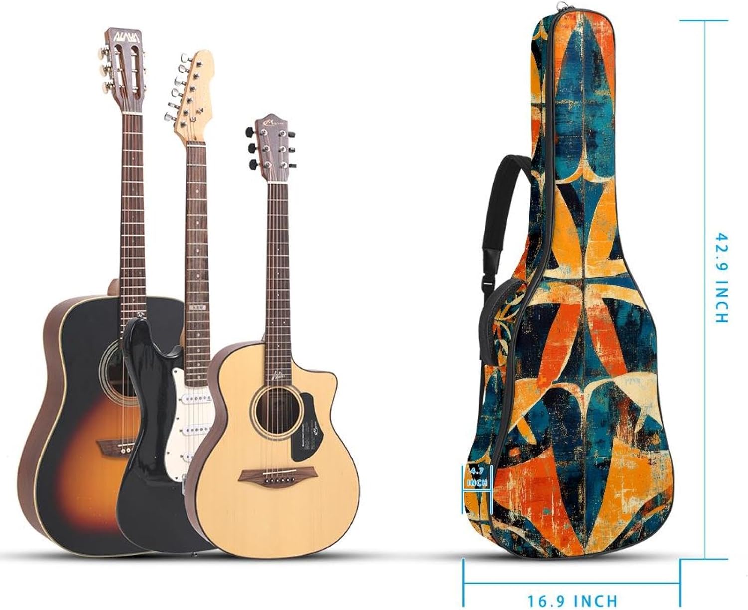 40 41 42 Inch Acoustic Guitar Bag, 0.4 In Thick Sponge Padded Guitar Case Gig Bag with Back Hanger Loop and 2 Pockets, Ethnic Abstract Seamless Texture