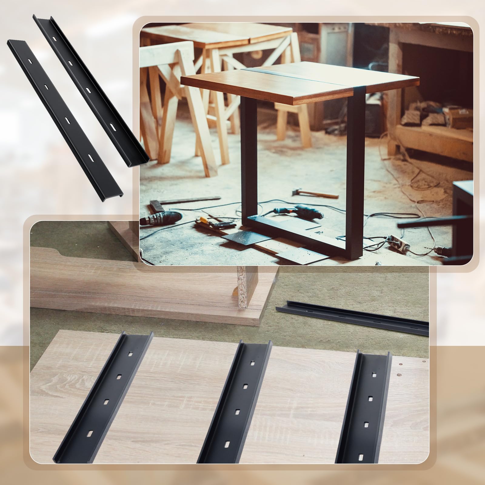 Blulu 2 supporti a C in acciaio con canale a C, staffa a C nascosta, per piano di tavolo, lastre con bordo vivo, lavorazione del legno, finitura nera (61 cm)