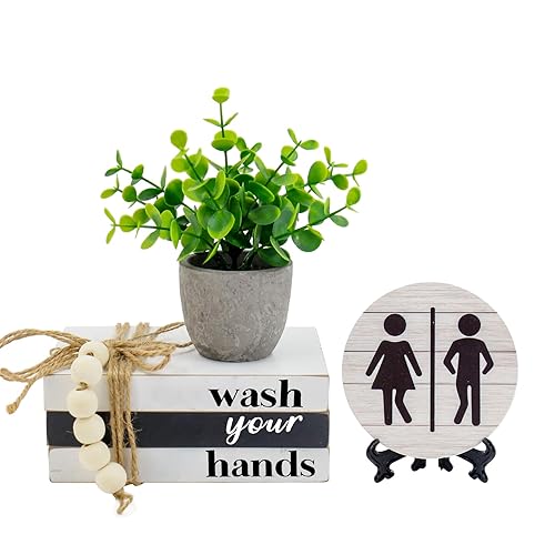 Bathroom Shelf Decor Signs, Book Stack and 3D Round Signs