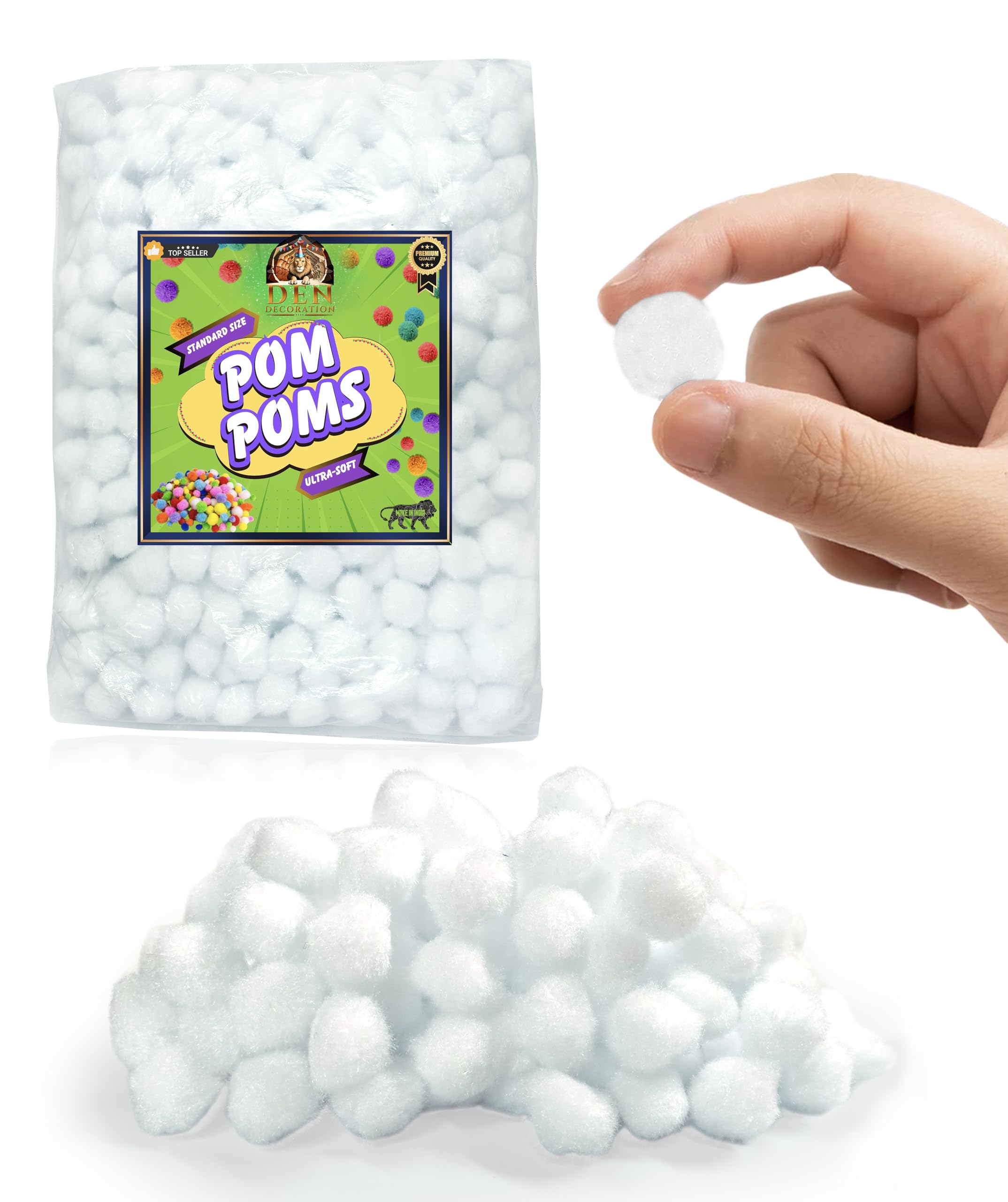 DEN DECORATION Premium Soft Fluffy Pom Pom Balls for Craft (2 cm) (Snow White, 100)