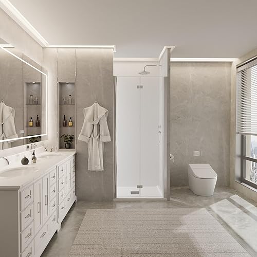 Miniatura 10 de Comfystyle Puerta de ducha de vidrio plegable sin marco de 36-37.5 pulgadas de ancho x 72 pulgadas de alto, panel de ducha plegable de vidrio