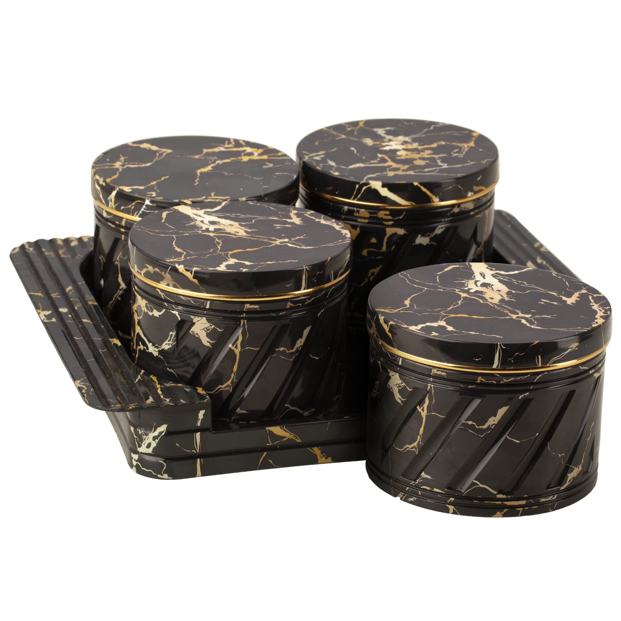 SELVEL Giving shape to life! Unbreakable & Air Tight Dry Fruit Container Tray Set with Lid & Serving Tray, Airtight Container Set 430ml (4 Pieces, Polypropylene) (Black)