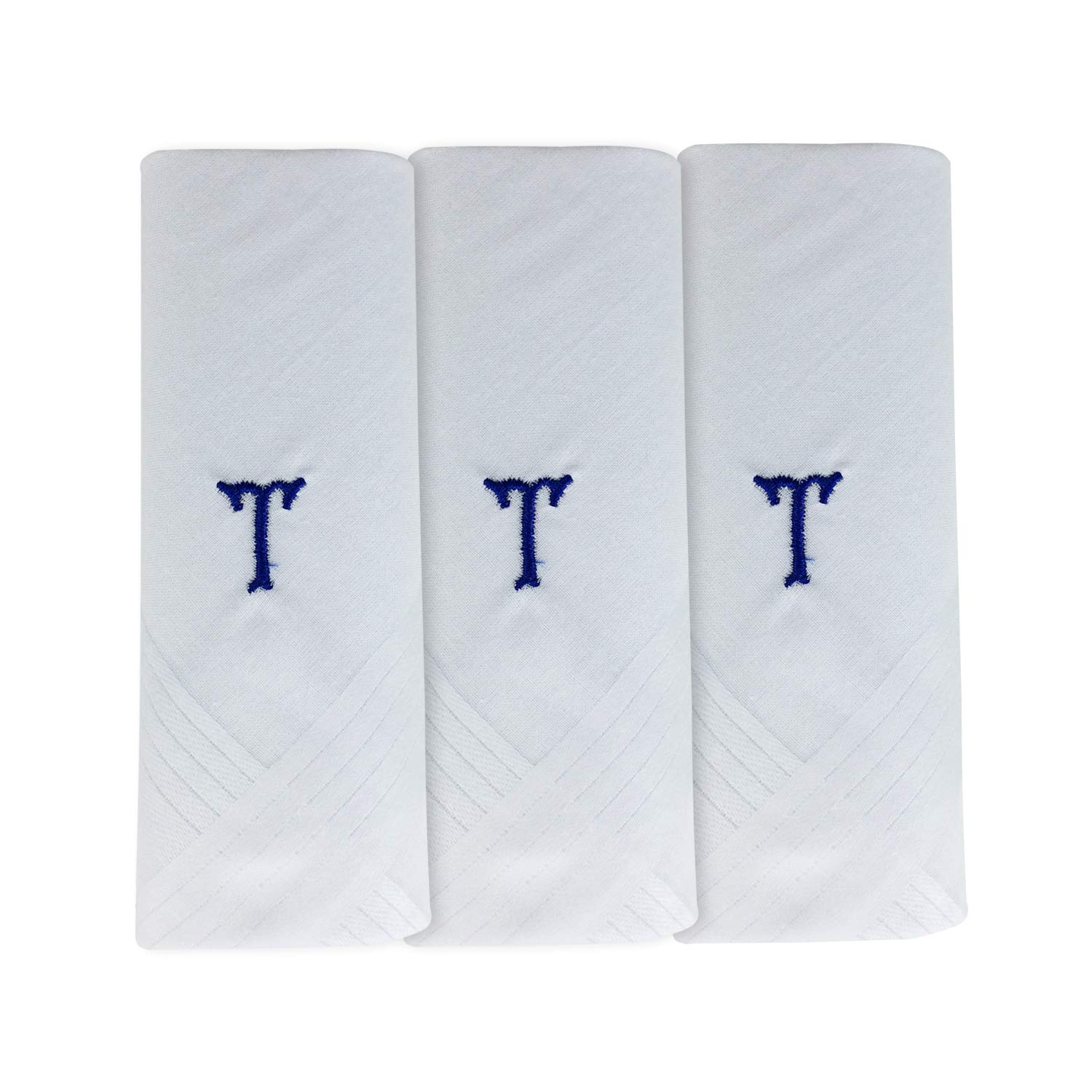 Mens/Gentlemens 3 Pack Plain White Handkerchiefs With 1 Letter Name Initials, T