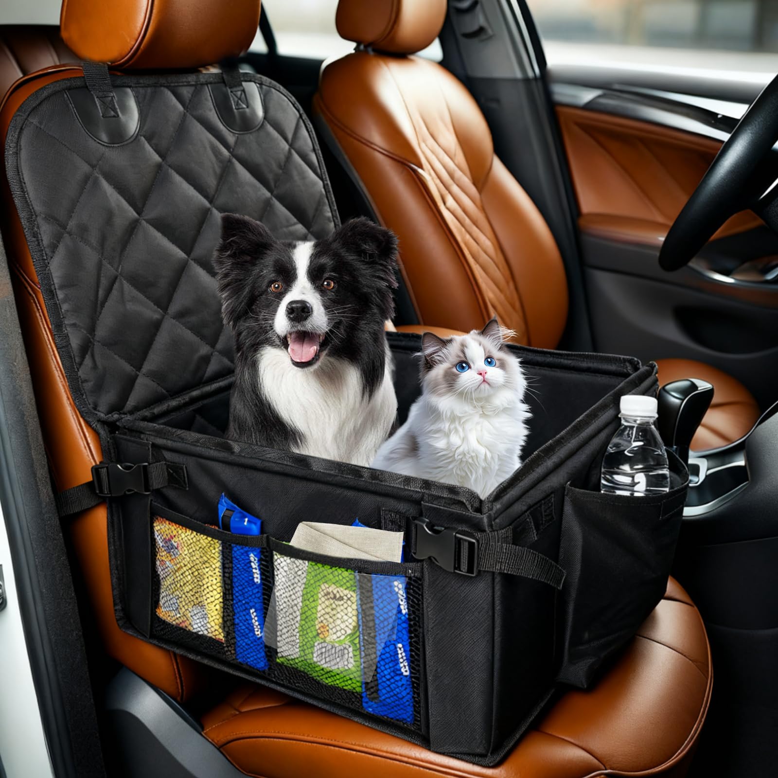 Hundeautositz, Extra Stabiler Hunde Autositz, Auto Hundesitz mit Verstärkte Wände und Sicherheitsgurte, Wasserdicht Hundeautositz für Rück- und Vordersitz,Hundeautobett für Kleine Mittlere Hunde