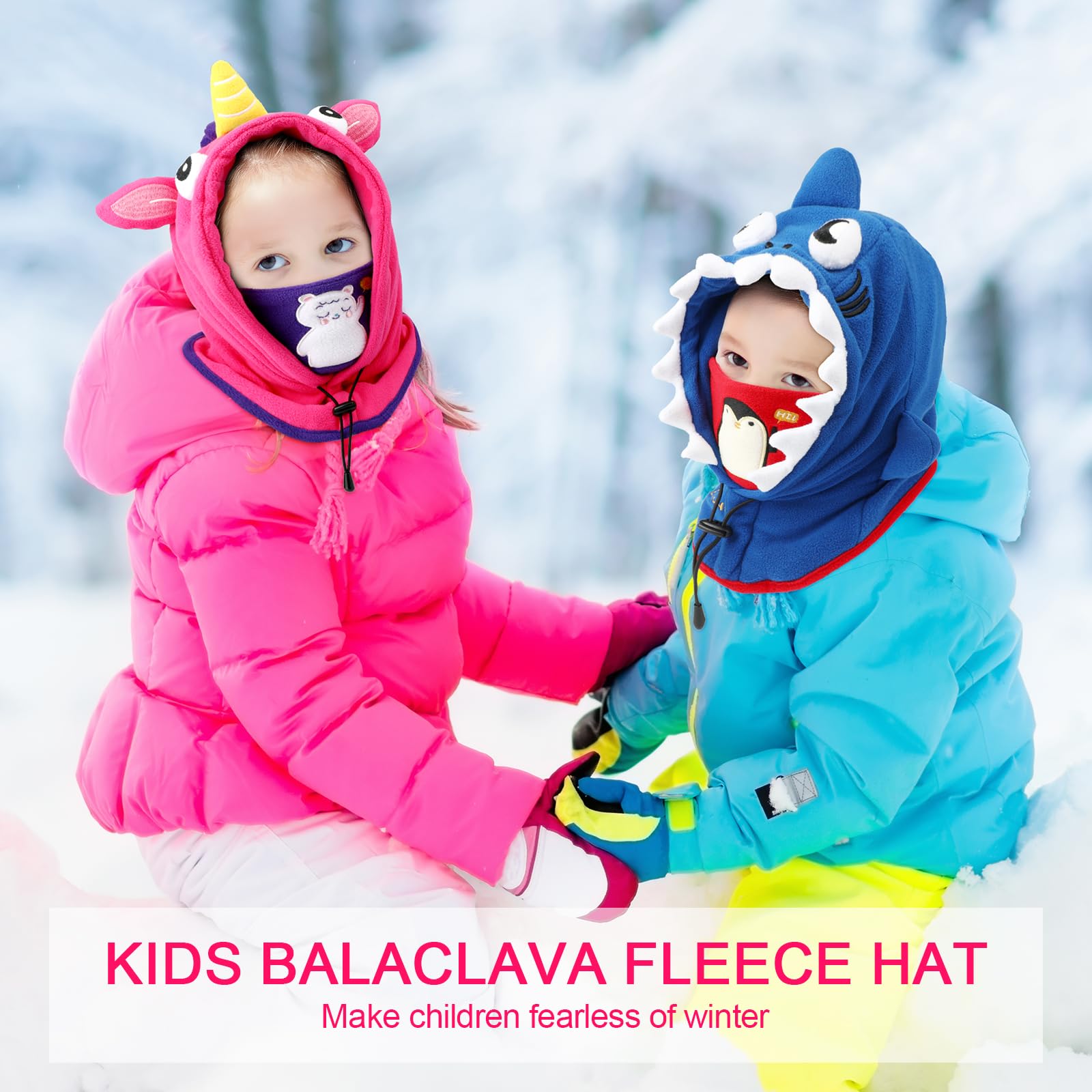 Cagoule d'hiver Thermique pour Enfants 2-12 Ans, Multifonction Coupe-Vent Réglable Masque de Ski, Bonnet en Polaire Chaude, Casquette Cache-Cou Tour de Cou écharpe pour Garçons Filles Plein Air
