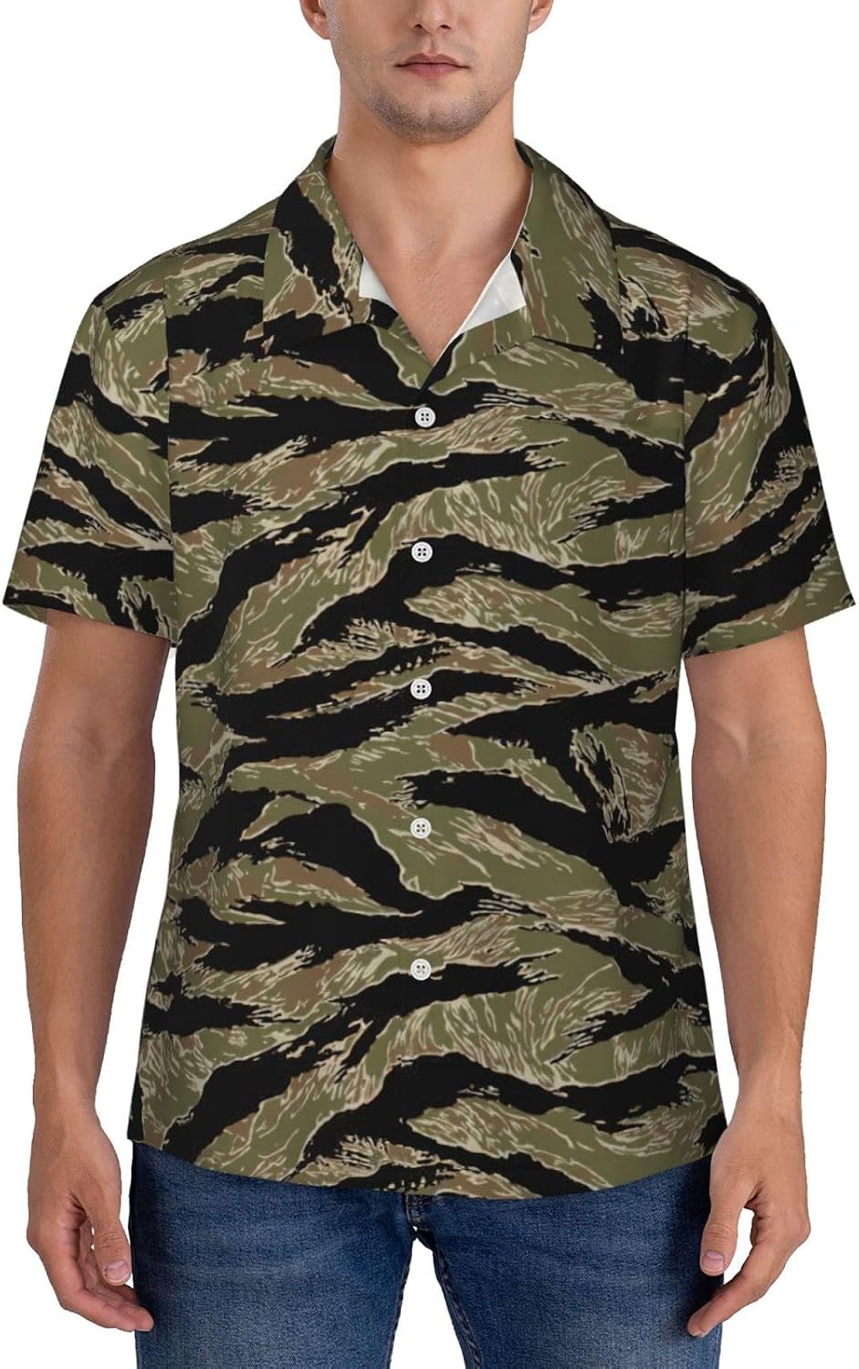 Men's Tiger Stripe Camo Print Hawaiian Shirt Casual Button Down Beach Shirts Short Sleeve with Pocket.
