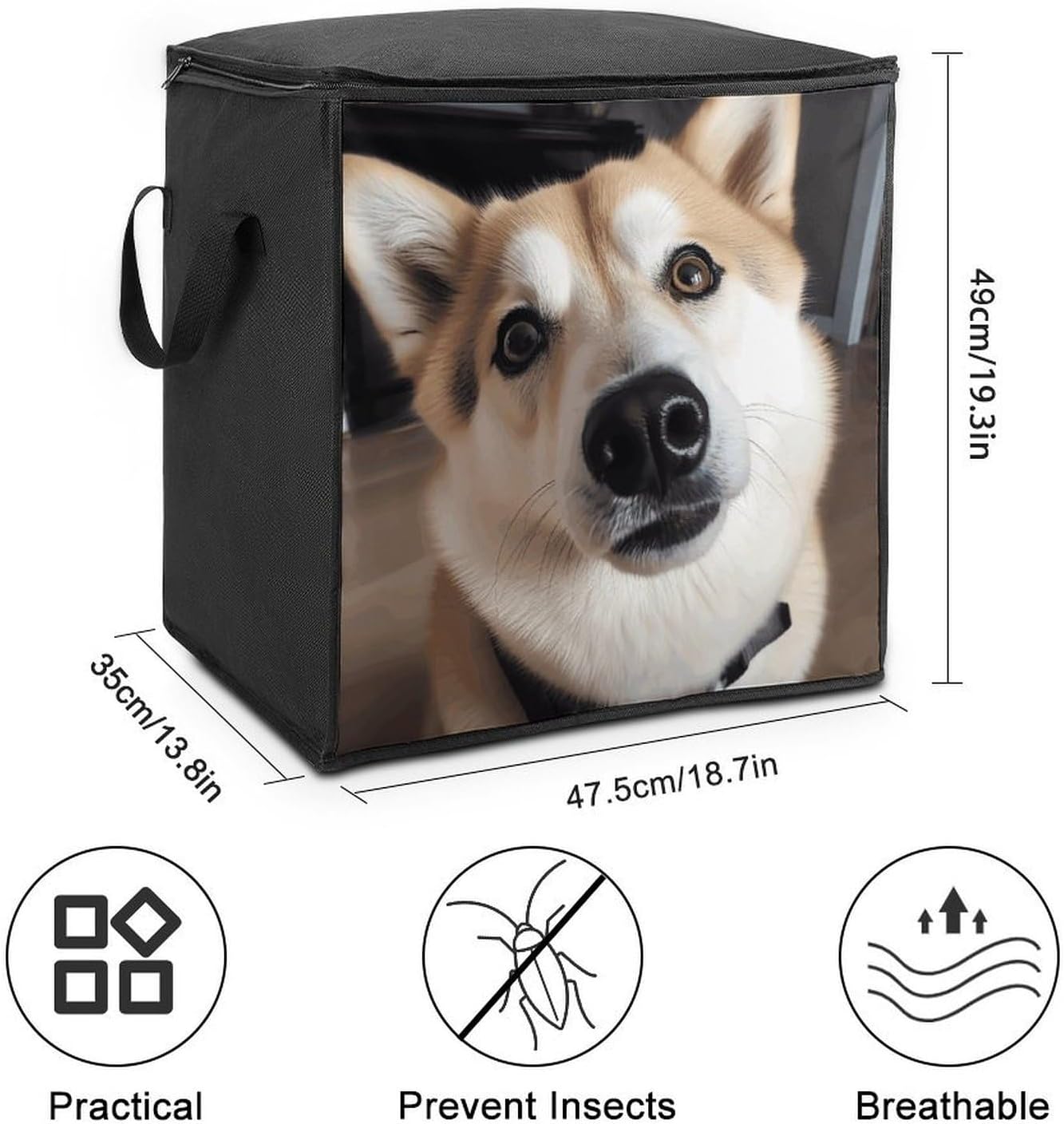 Animal Dog Photo7 Comforter Storage Bag with Lids And Handle Large Capacity Clothes Storage Bin Foldable Pillow Quilt Organizer Fashion Fabric Moving Bag for Wardrobe 70L