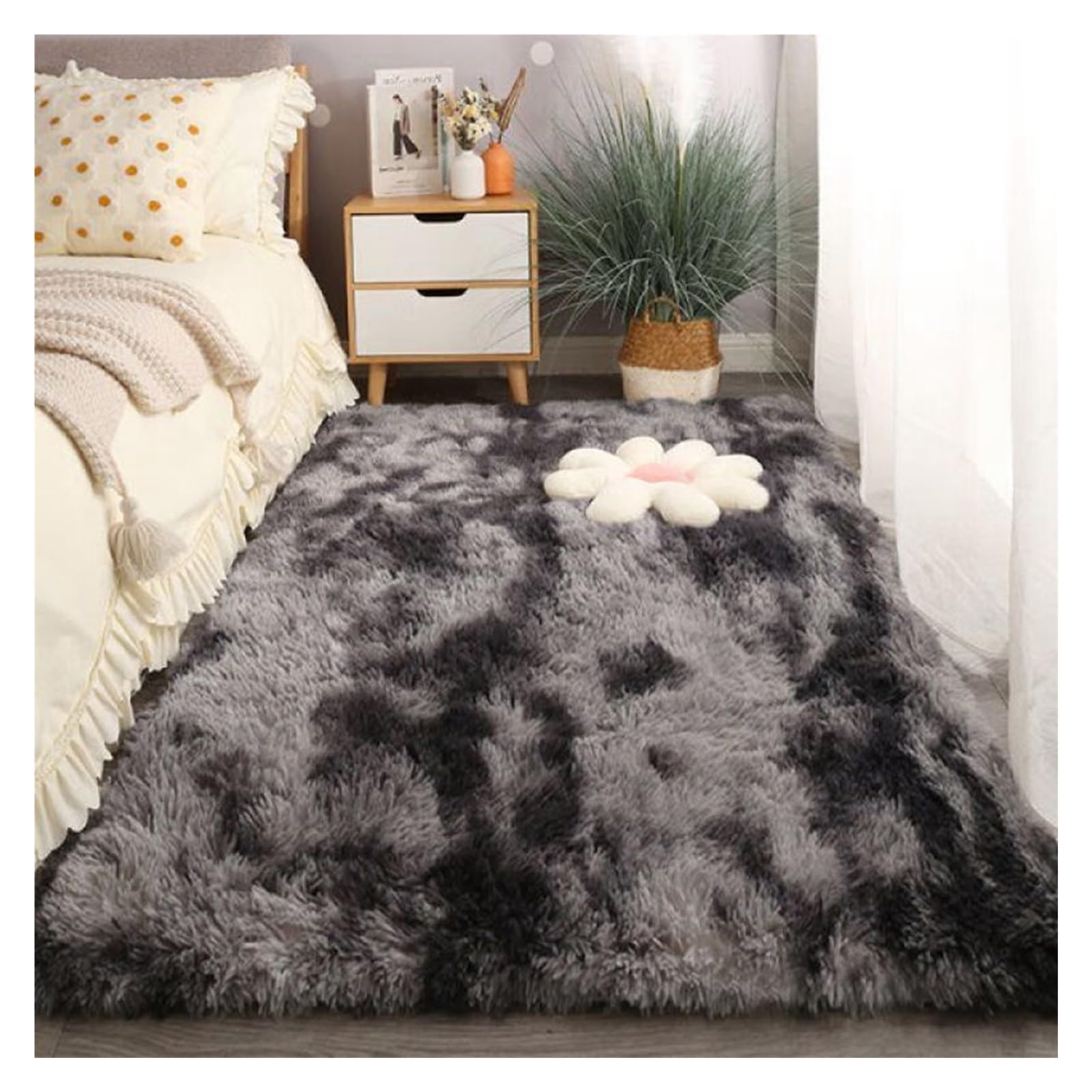 GOUSANG Alfombras de Habitacion 250 x 300 cm Alfombras Salon Pelo Largo Alfombra Personalizada Pelo Largo Fluffy Alfombra para Salón Dormitorio Baño Sofá Silla Cojín, Gris Oscuro
