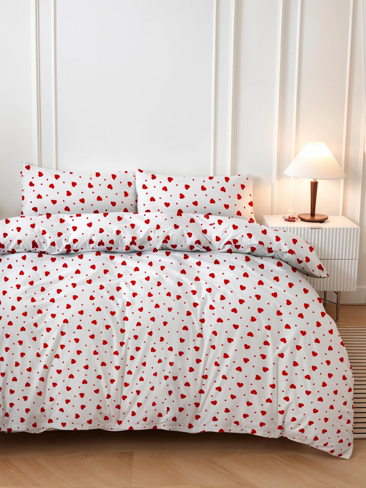 Nuit Des Rêves Single Quilt Cover Set (135 x 200 cm), Red & White, 50% Cotton/50% Polyester, Machine Washable, 127 Thread Count, Button & Envelope Closure, Cosy & Stylish Bedding