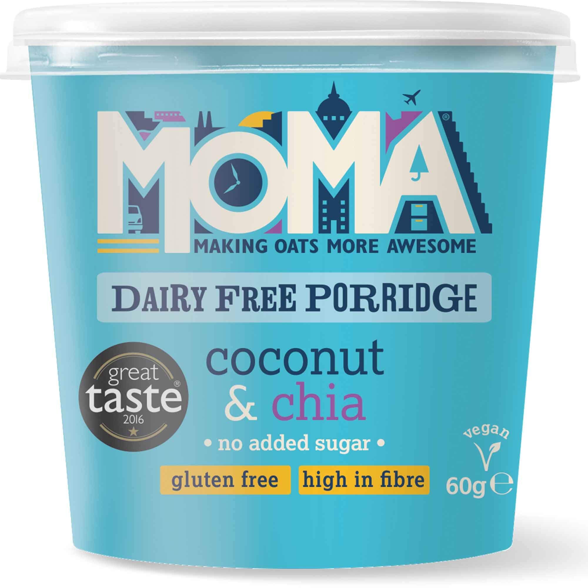 MOMA Papilla de gachas de coco y chía sin gluten y lácteos 12x60g