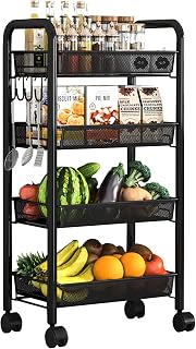 Carrito de almacenamiento de 4 niveles con ruedas para cocina y baño, estante independiente para verduras y manualidades, color negro