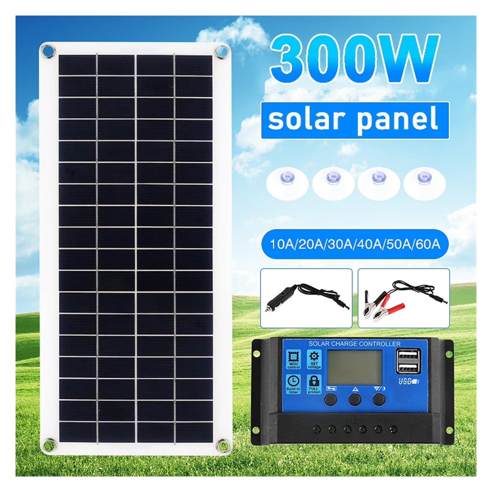 Chargeur De Panneau Solaire 300W Flexible panneau solaire 12V chargeur de batterie double USB avec contrôleur 10A-60A cellules solaires batterie externe for téléphone voiture en plein air(1pcs solar p
