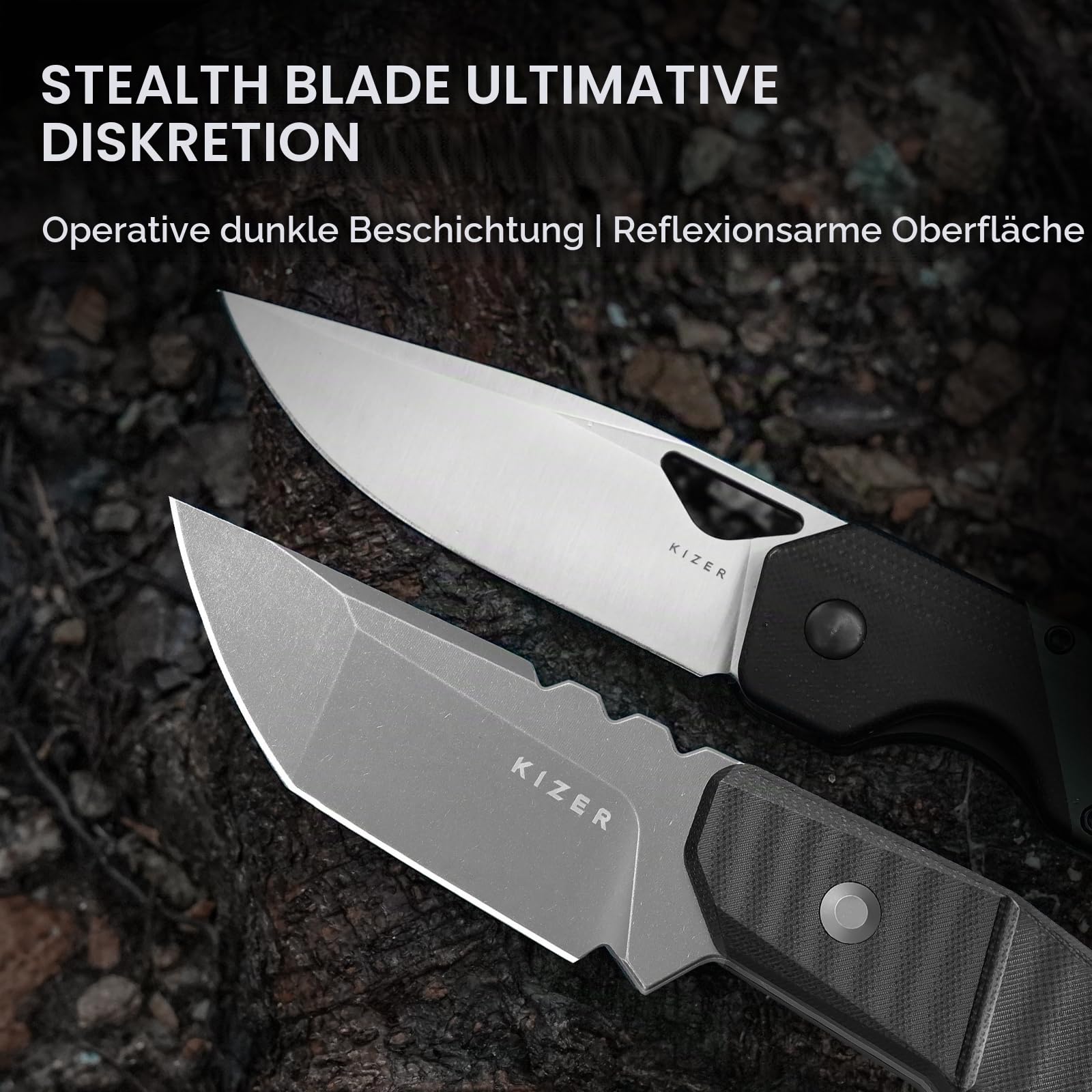 Kizer Quartz Survival Outdoor EDC Messer mit Tanto AEB-L Klinge, 1086A2 | 8cm Feststehende Klinge Jagdmesser mit Schwarzem G10-Griff, 3D-Anti-Rutsch-Riffelung Bushcraft Messer mit Kydex-Scheide