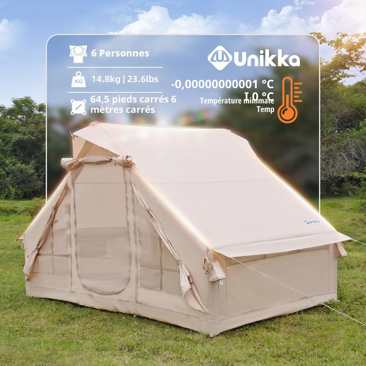 de Glamping avec Pompe pour 2/3/4/5/6Personnes de gonflage Tente familiale Tente de Luxe à Hauteur Debout