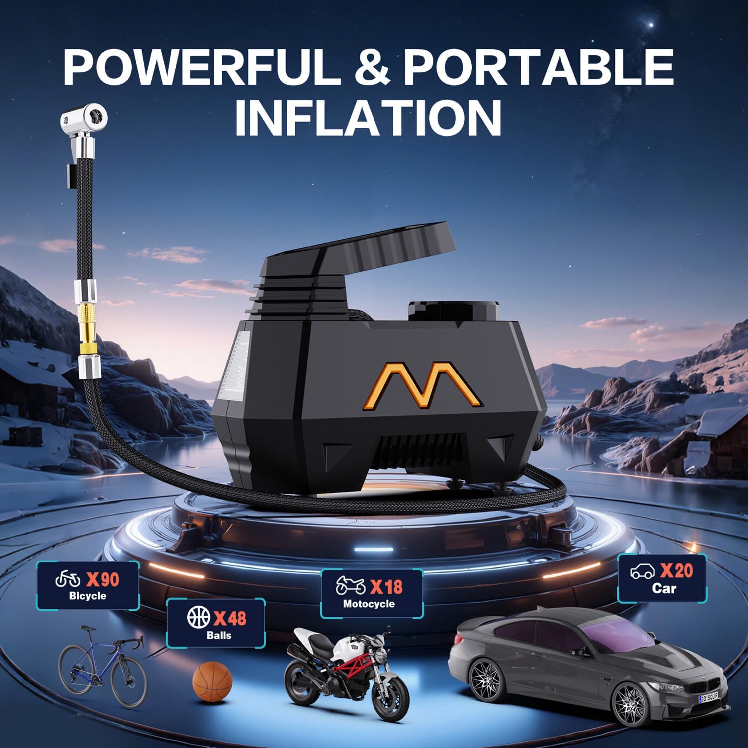 Tire Inflator Portable Air Compressor, Air Pump for Car Tires-9.84 Ft Cord,12V DC-Powered Auto Pump with Digital Pressure Gauge,Emergency LED Light, Car Accessories for Motorcycle Bicycle Ball Balloon