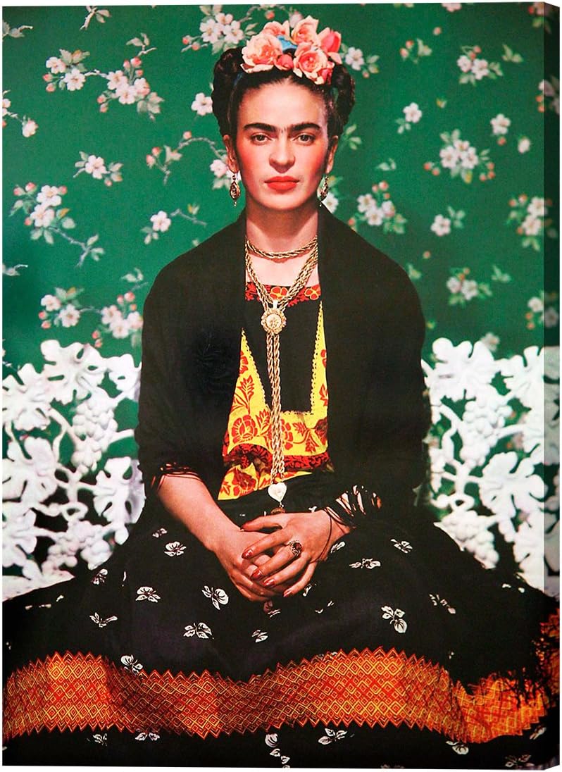 Frida Kahlo Green Background Canvas Art Print 36x24x.75