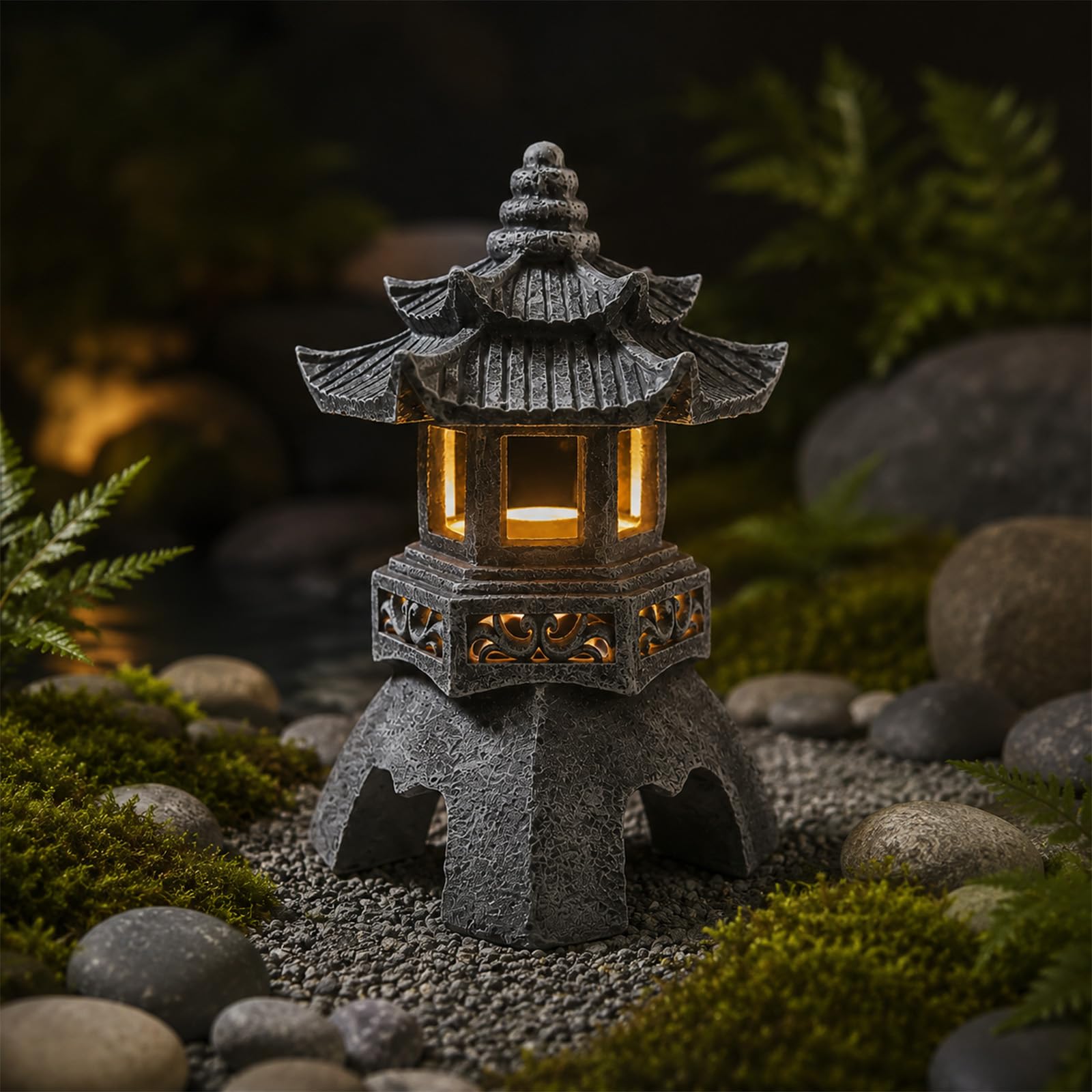 Solar Pagoda Lantern Statue Garden Ornament, Japanese Garden Decoration