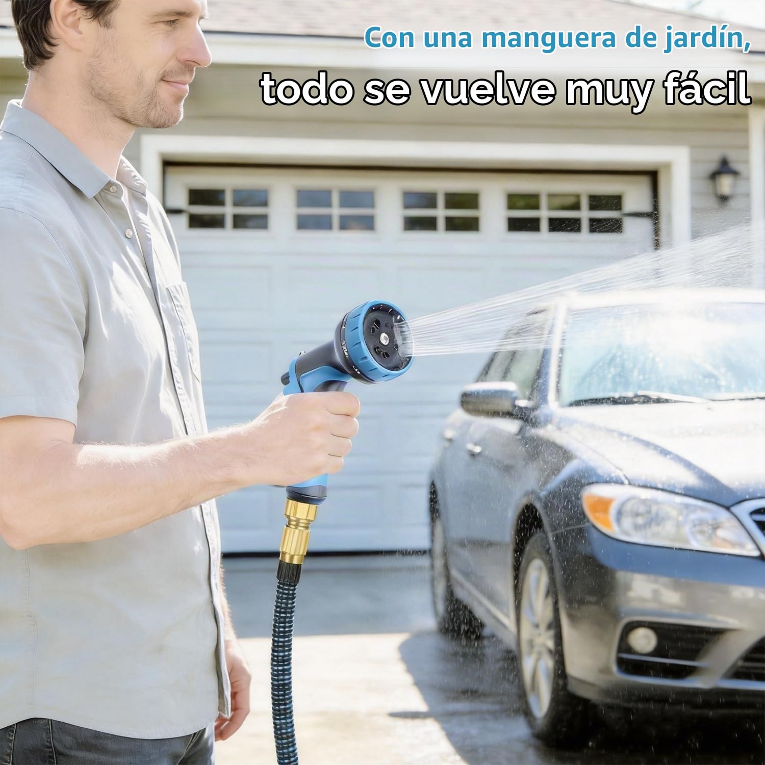 Manguera de jardín expandible,Manguera de jardín flexible expandible de 15 m,con pistola de pulverización de 10 modos,con conectores de 1/2 pulgada y 3/4,de agua para regar el lavado de coches (30M)