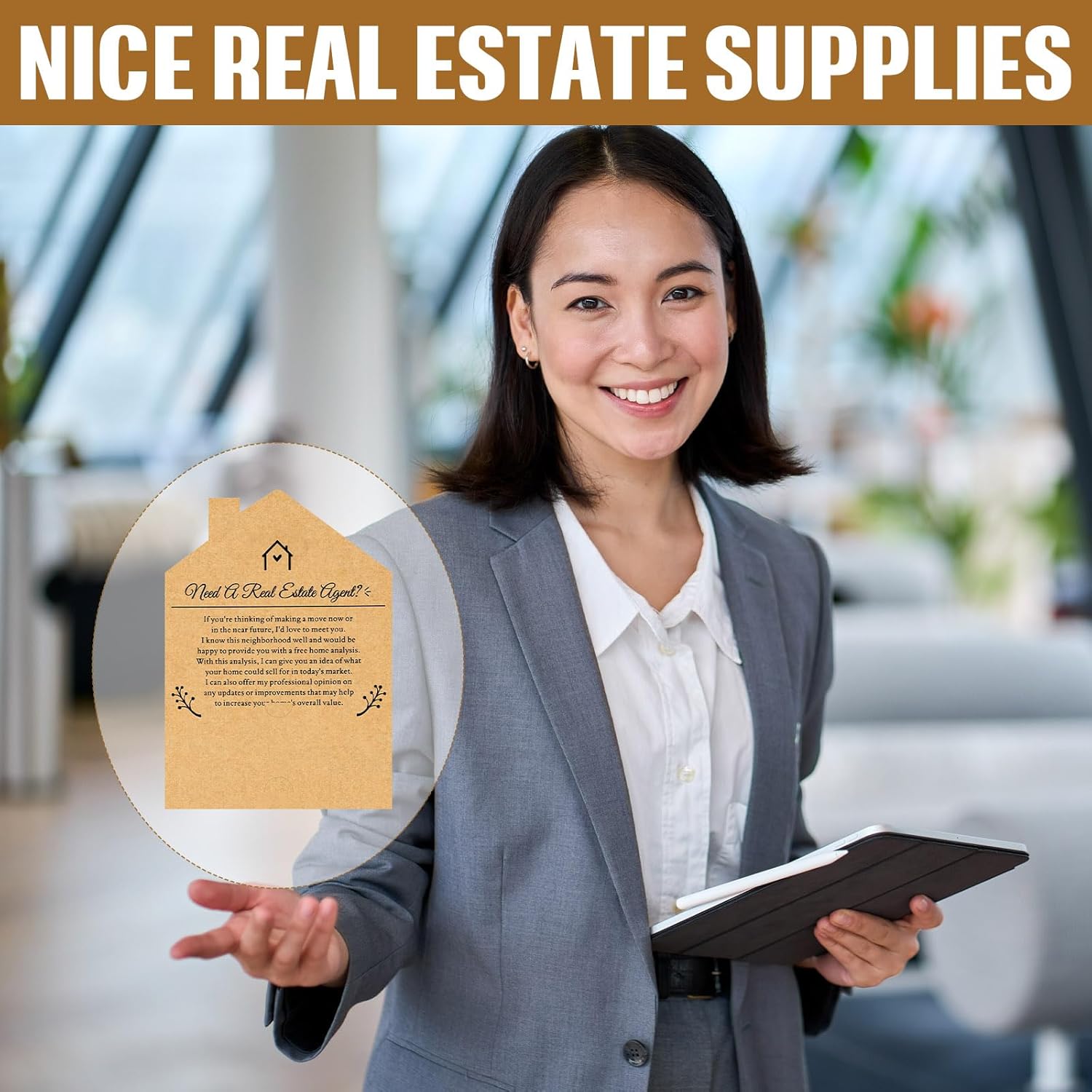 MotiMind 50 Sets of Real Estate Mailers Greeting Cards Neighbor House Shaped Cards With Envelopes Real Estate Agent Supplies(I Just Sold)