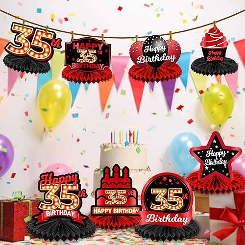 Miniatura 6 de Centros de mesa con diseño de panal rojo y negro de feliz 35 años, decoración temática de globos, decoración de mesa para niñas y mujeres, princesa,
