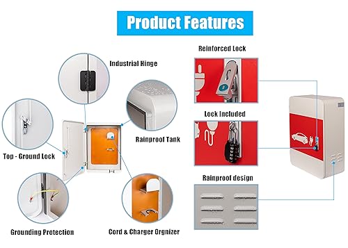 Miniatura 4 de Pochar Caja de estación de carga Tesla 28 x 20 x 10 pulgadas caja de cables para interiores y exteriores caja de carga de cables IP66 impermeable a