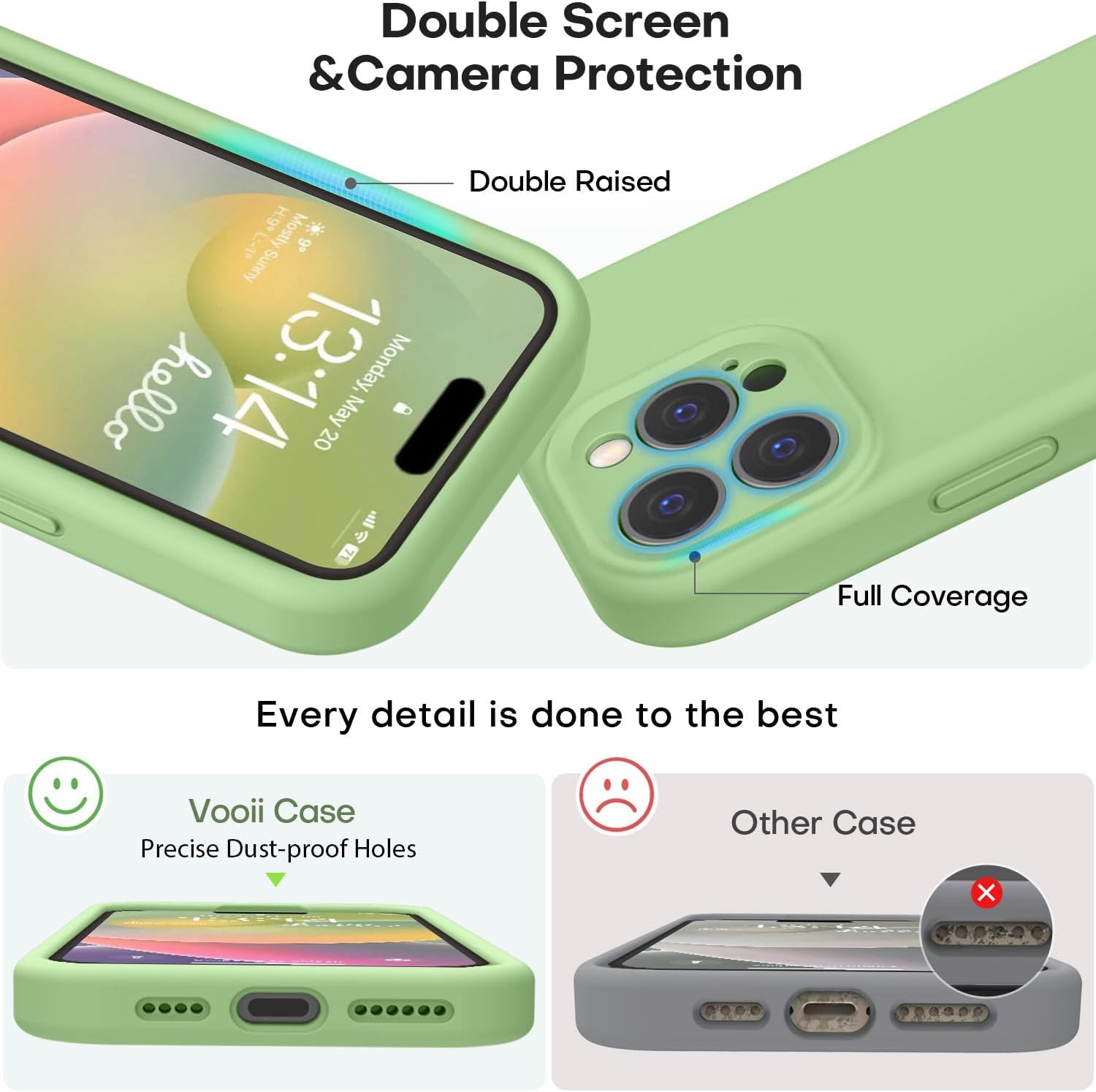 Vooii Compatible with iPhone 16 Pro Case, Liquid Silicone Upgrade [Camera Protection] [Soft Anti-Scratch Microfiber Lining] Shockproof Phone Case for iPhone 16 Pro 6.3 inch - Matcha - Image 3
