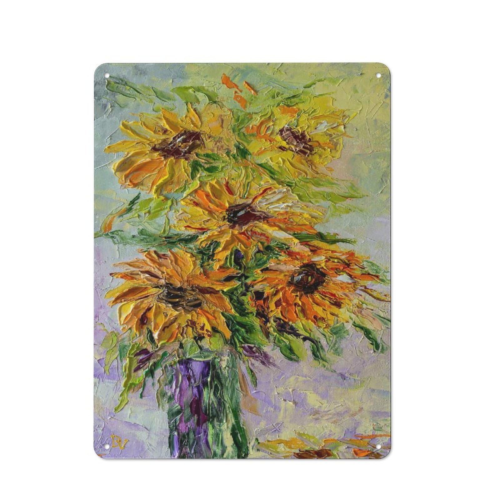 Junmoney Style-5 Vintage Tin Sign 40X30cm With Bouquet Of Sunflowers For Guest Room Or Hallway, For Retro Home Interiors, For Garage And Workshop Walls