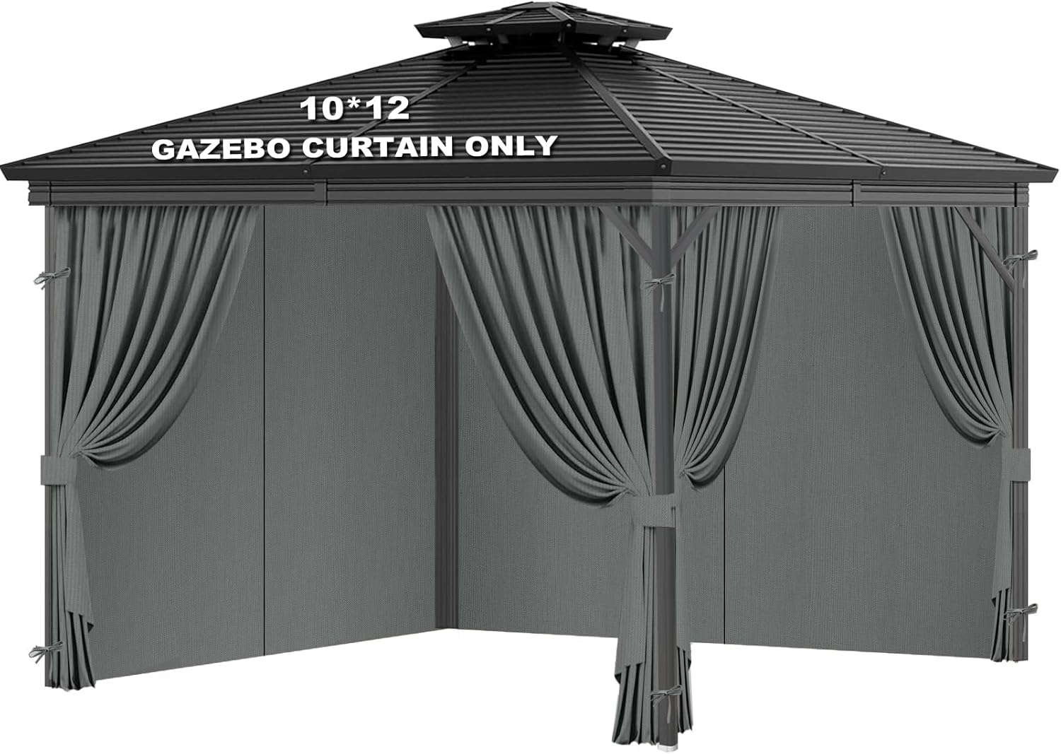 Universal Replacement Privacy Curtains for Gazebos, 10x12 ft Outdoor Waterproof, 4-Piece Four-Sided Side Walls with Zippers (Curtains Only, Gray)