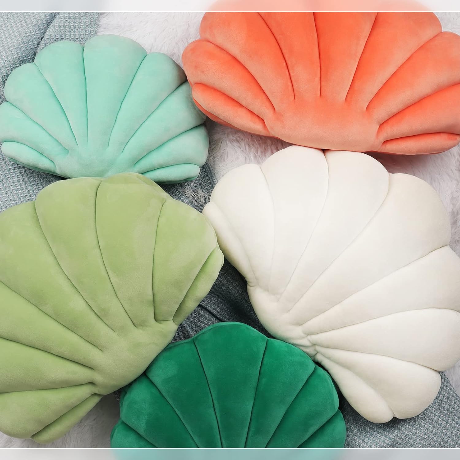 Yi-gog Seashell Pillow Sea Shaped Decorative Princess Throw Pillow 3D Velvet Soft Ocean Cute Throw Pillows for Bed Couch Chair Sofa Room 18 X 13 inch