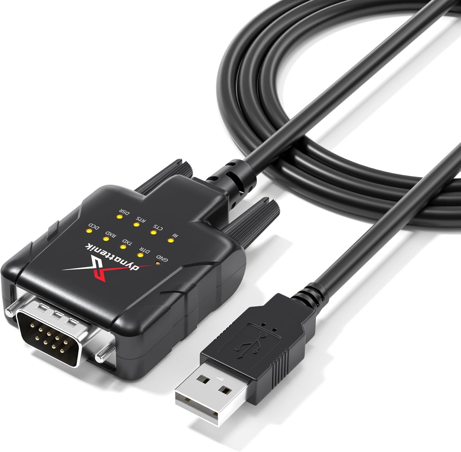 USB Serial Adapter Cable (DB9/RS-232, FTDI Chip) with 9 LED Indicators, Compatible with Windows 11, macOS 15, Linux – for POS, Service Team & Industrial Application (DeStatiX A9 Quad Pack)