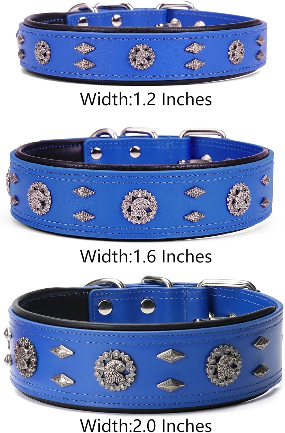 Premium Leather Dog Collar for Large Dogs - 2-Inch Wide Adjustable Soft Handmade Heavy Duty Collar for Giant Breeds, Durable & Comfortable - Blue