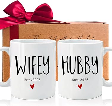 Wifey Hubby Mugs Gift Set for Husband & Wife - 11oz Ceramic Couples Cups with Fun Design | Perfect for Anniversary, Valentines Day & Weddings 2026 2-Piece Set -243