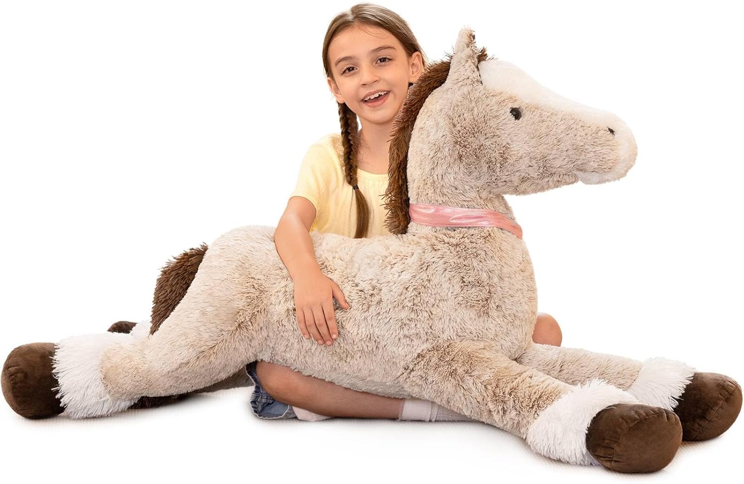 47 Inch Giant Horse Stuffed Animal, Hugging Soft Brown Horse Plush Body Pillow, 4ft Realistic Stuffed Stallion Plush Toy Gift for Girls Boys