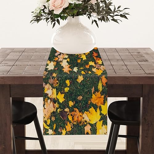 Miniatura 8 de Table Runner Maple Leaf Leaves Pattern, Autumn Rustic Linen Table Cloth Kitchen Dining Table Decor for Home Party 13 x 72 Inches