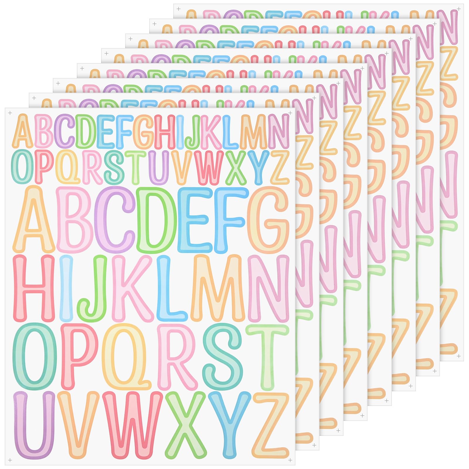 NISENTIA Buchstaben Aufkleber, 416 Stück/8 Blatt klebebuchstaben Bunt Selbstklebende Buchstaben Vinyl Sticker Buchstaben zum Aufkleben Groß und Klein Wetterfest für Postfach Schilder Scrapbooking DIY