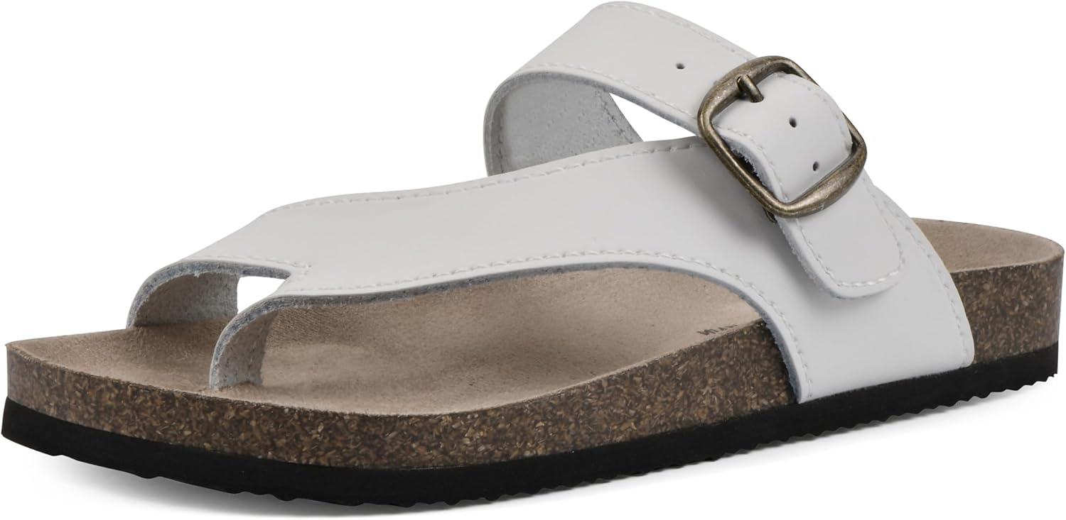 WHITE MOUNTAIN Carly Signature Comfort-Molded Footbed Sandal, White/Leather, 5 M