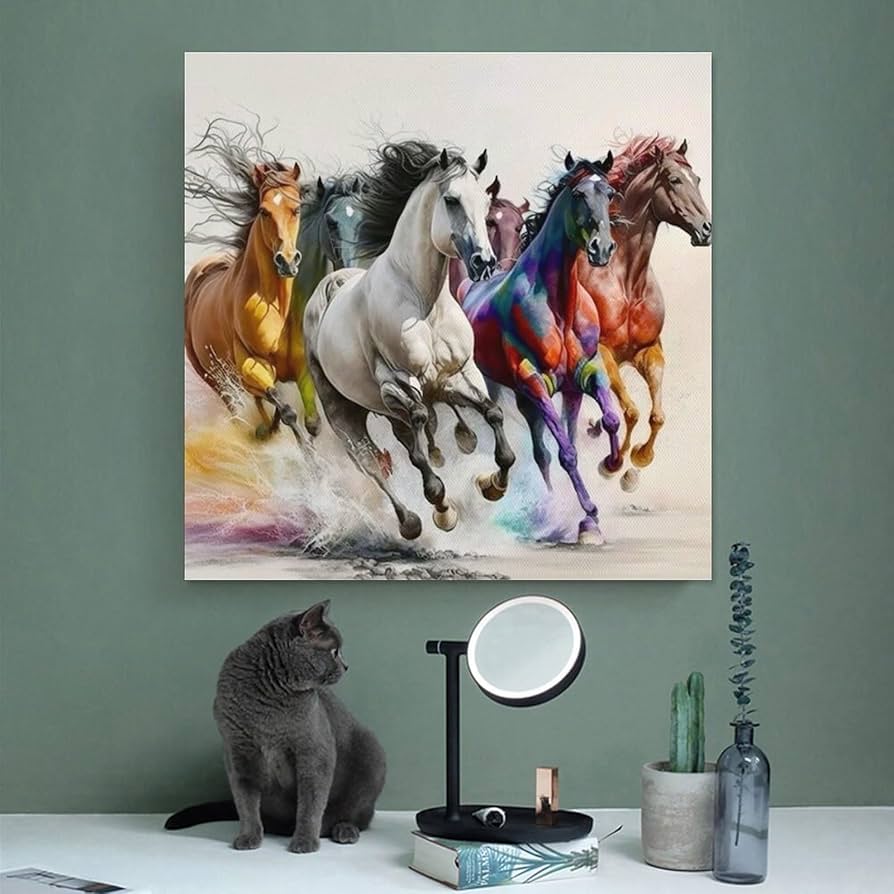 馬の群れ　油彩画 大きなサイズ79×91 インテリア Amazon.co.jp: 絵画 走っている馬の群れインテリア 絵画 落書き