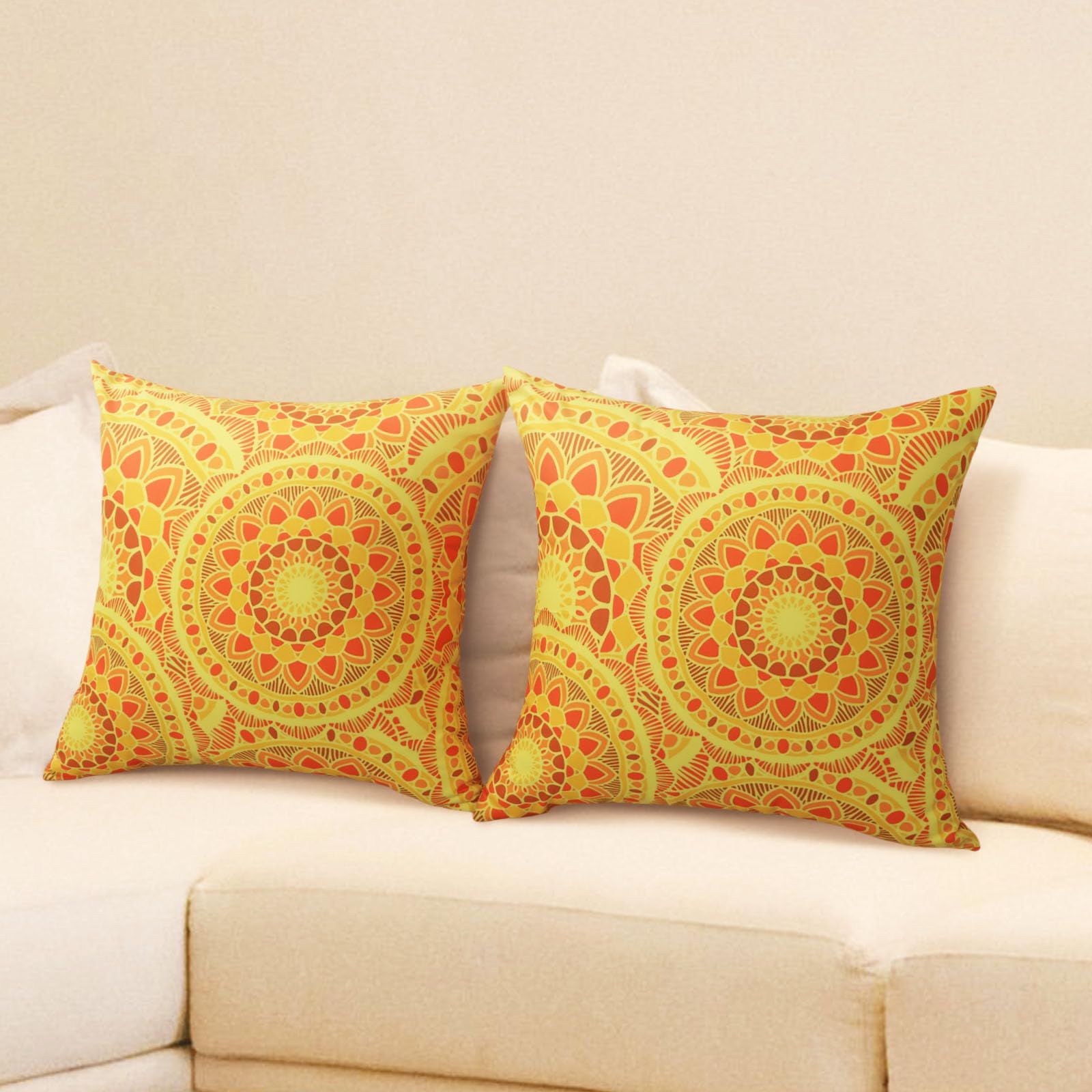Betadistor Cushion Covers 18x18 Inches Set of 2 Decorative Throw Pillow Cover Outside for Garden Furniture Patio Couch Sofa Bed Linen Balcony 45x45cm,Yellow And Red - Image 4