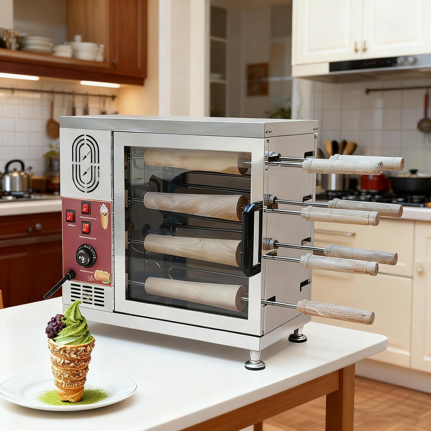 3200W Electric Chimney Cake Oven | Pastries Maker & Dessert Grill | Chimney Bread & Ice Cream Cone Snack Machine for Home Kitchen, Restaurant & Snack Bar