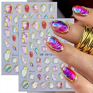 2 Sheets Gold Nail Stickers for Nail Art Bronzing Embossed Irregular Border Nail Decals 5D Marble Designs Nail Art Stickers Self-Adhesive Marble Nail Decoration for Women Exquisite Nails Supplies