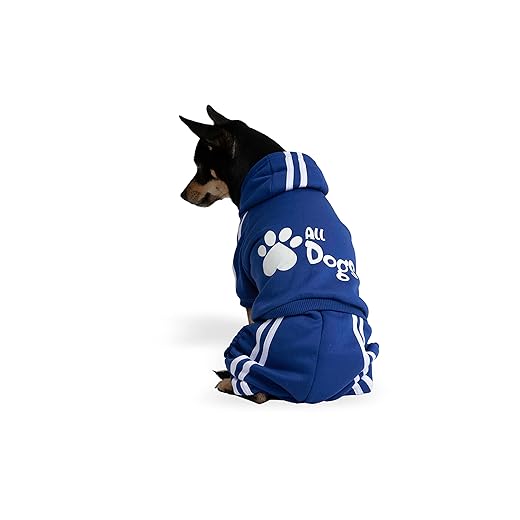 All Dogs - Chándal para Perros - Sudadera con Capucha y Pantalón de Chándal, 4 Patas - Chándal de Perro con Tejido de Algodón Suave y Cálido (X-Small, Azul)