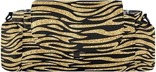 CUPADA Galaxy Sequin Glitter Zebra Animals Skin Universal Stroller Organizer, Glitter Golden Shiny Stroller Organizer Bag with Cup Holders Removable Shoulder Strap Fits Most Baby and Pet Strollers